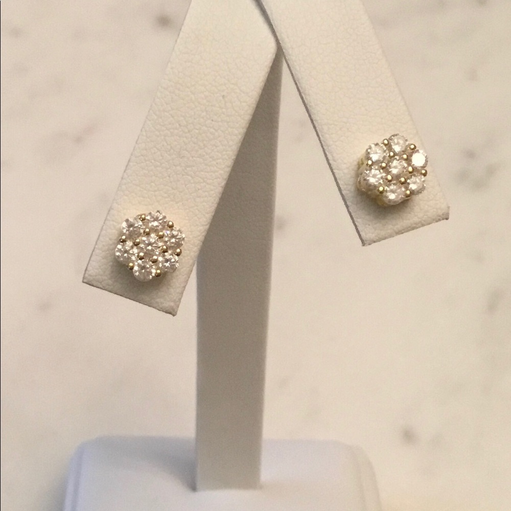 Sale $26! Yellow GP/Sterling Cz Flower Earrings - Picture 8 of 16